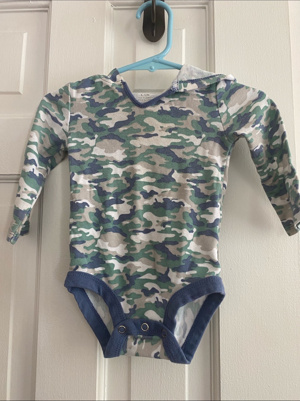 Hanes Green & Blue Camo Hooded Baby One-Piece